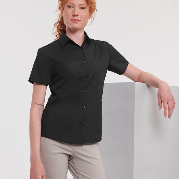 Russell Collection Women's short sleeve polycotton easycare poplin shirt J935F Women's short sleeve polycotton easycare poplin shirt Thumbnail