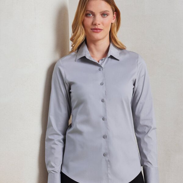 Premier Women's stretch fit cotton poplin long sleeve blouse PR344 Women's stretch fit cotton poplin long sleeve blouse Thumbnail