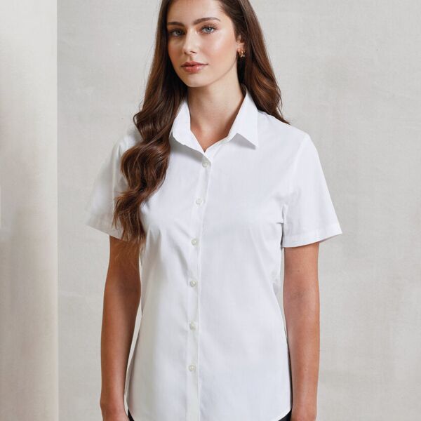 Premier Women's stretch fit cotton poplin short sleeve blouse PR346 Women's stretch fit cotton poplin short sleeve blouse Thumbnail